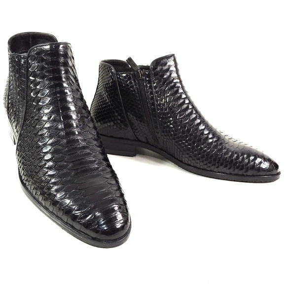 GOODMAN 🇮🇹 MEN'S BLACK SOFT PYTHON LEATHER COMFORT BOOTS - Picture 1 of 8